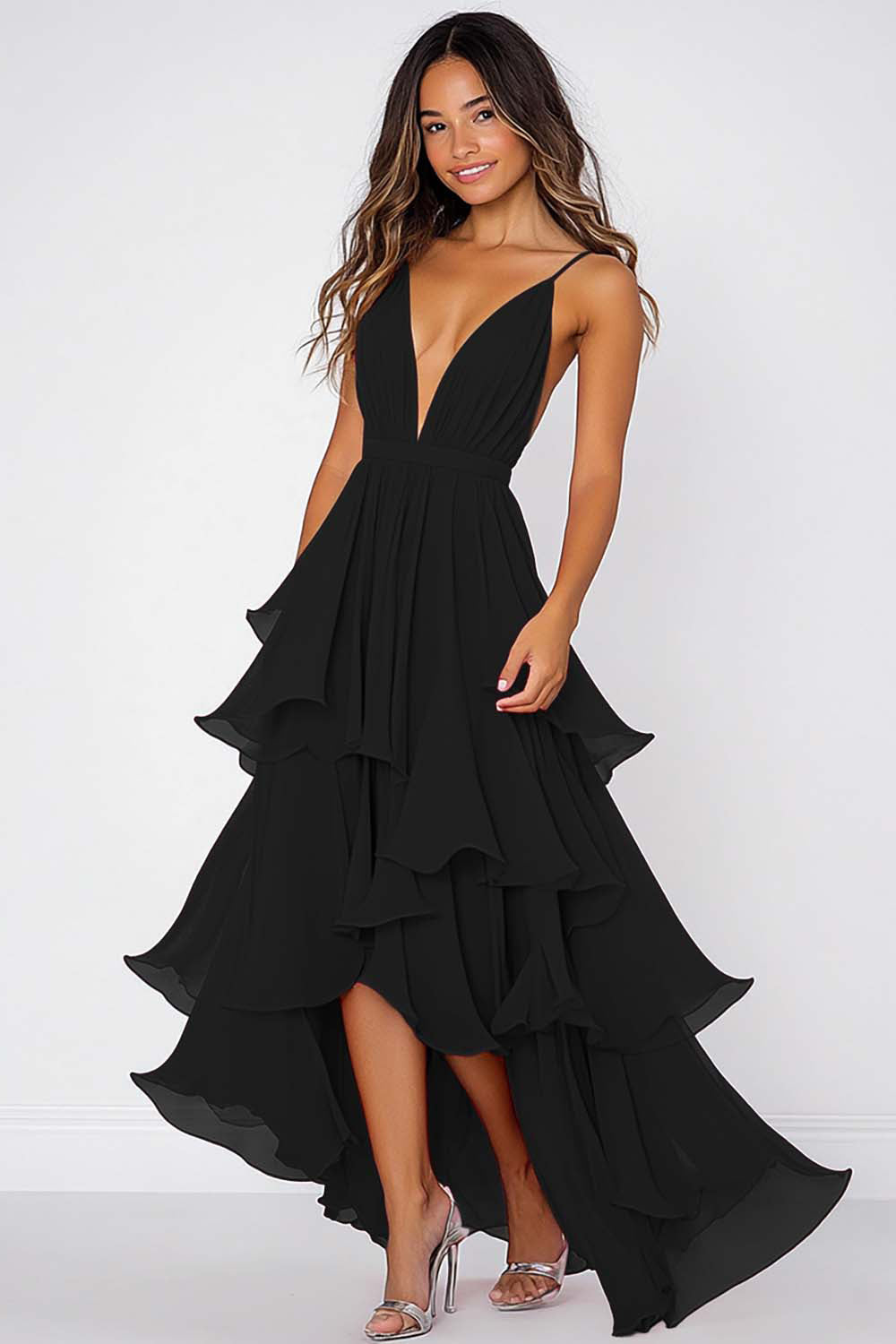 ZAPAKASA Women Dusty Sage Pleated Long Chiffon Formal Dress A Line Deep V-Neck Tiered Asymmetrical Party Dress ZAPAKASA Women Dusty Sage Pleated Long Chiffon Formal Dress A Line Deep V-Neck Tiered Asymmetrical Party Dress