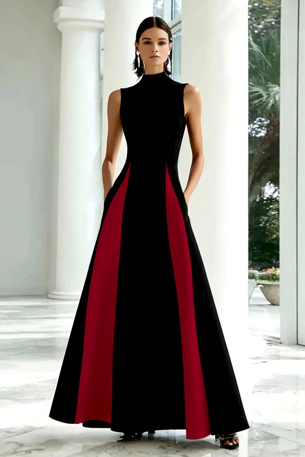black white and red prom dress Black and White Halter Neck Prom Dresses 2025 Formal Dress with Velvet Viniodress