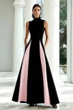 Black and White High Neck Long A Line Formal Dress