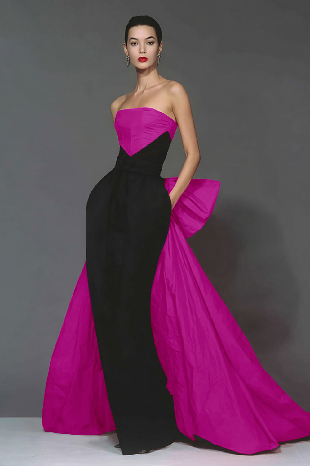 Black and Red Mermaid Strapless Long Formal Dress with Cape