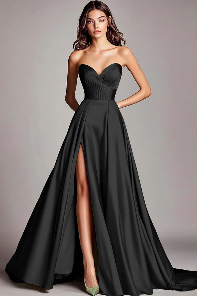 Sweetheart High Slit Long Dress With Sweep Train Dusty Sage
