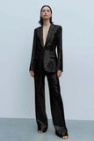 2 Piece Sparkly Gold Sequins Women Prom Suits with Pockets