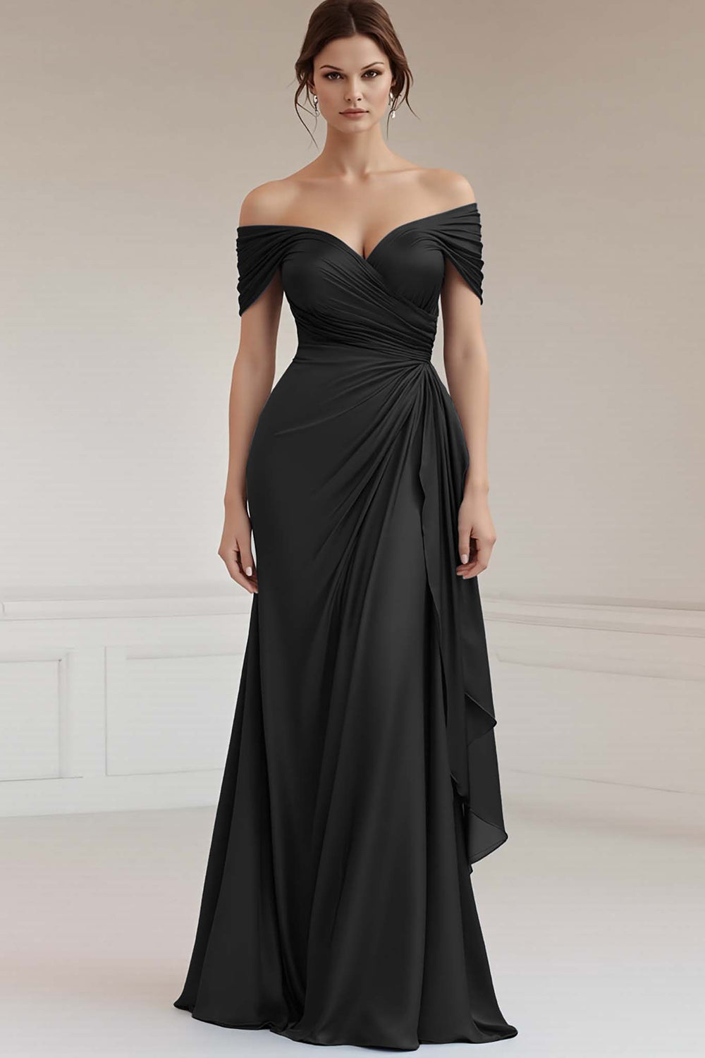 Peacock Satin Off the Shoulder Long Sheath Formal Dress