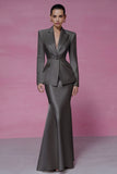 Ivory 2 Piece Satin Peak Lapel Mermaid Business Suits