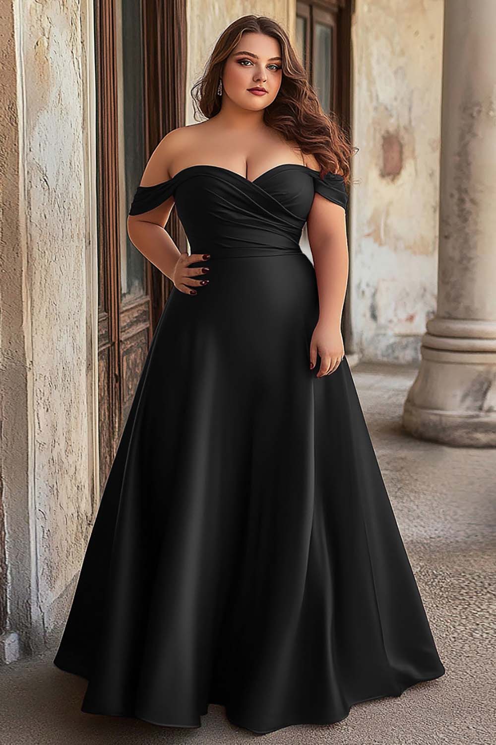 Dusty Blue Off the Shoulder Satin A Line Long Prom Dress