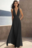 Chiffon Ivory Ruched Deep V-Neck Beach Maxi Engagement Dress