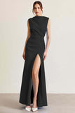 Sky Blue Sheath Sleeveless Long Formal Dress with Slit