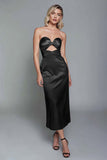 Dusty Blue Sweetheart Sheath Cut Out Satin Ankle Length Formal Dress