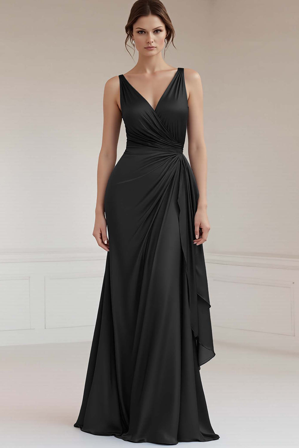 Peacock Sheath Satin V-Neck Long Formal Dress