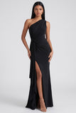 Ruched Long Mermaid Burgundy One Shoulder Formal Dress with Ruffles