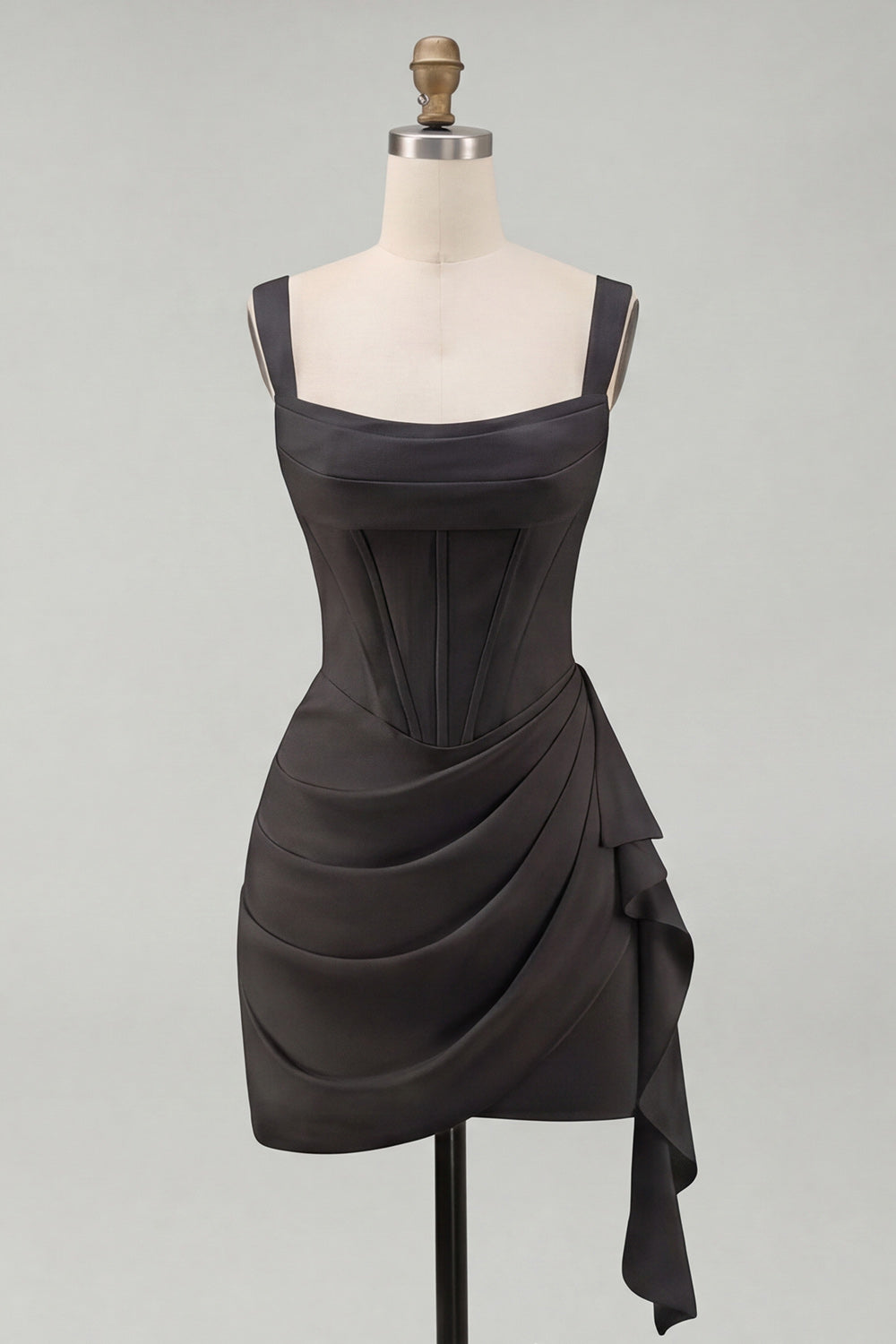 Ivory Ruched Thick Straps Short Corset Graduation Dress with Ruffles