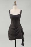 Ivory Ruched Thick Straps Short Corset Graduation Dress with Ruffles
