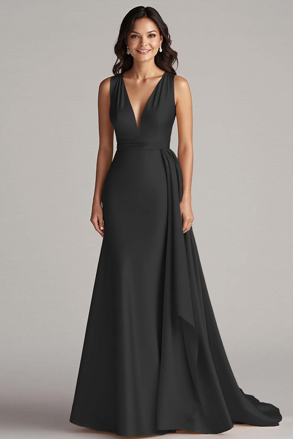 Peacock Deep V-Neck Mermaid Long Satin Formal Dress