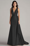 Peacock Deep V-Neck Mermaid Long Satin Formal Dress