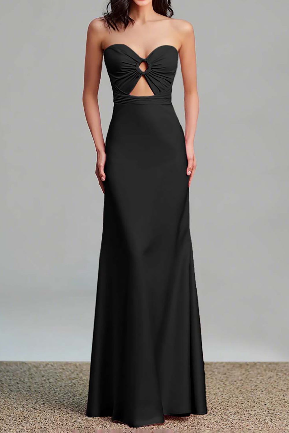 Pink Strapless Keyhole Long Satin Bridesmaid Dress