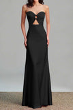 Pink Strapless Keyhole Long Satin Bridesmaid Dress