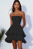 Sky Blue Chiffon Square Neck Short Graduation Dress with Ruffles