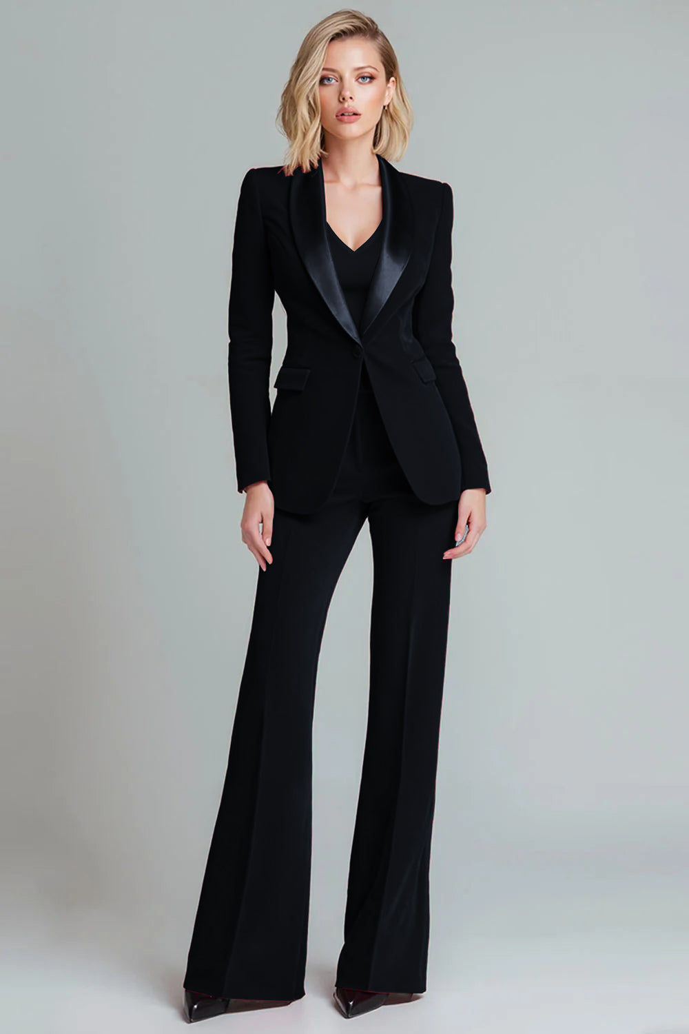 Red 2 Piece Satin Prom Suits Long Sleeves Shawl Lapel One Button Business Suits