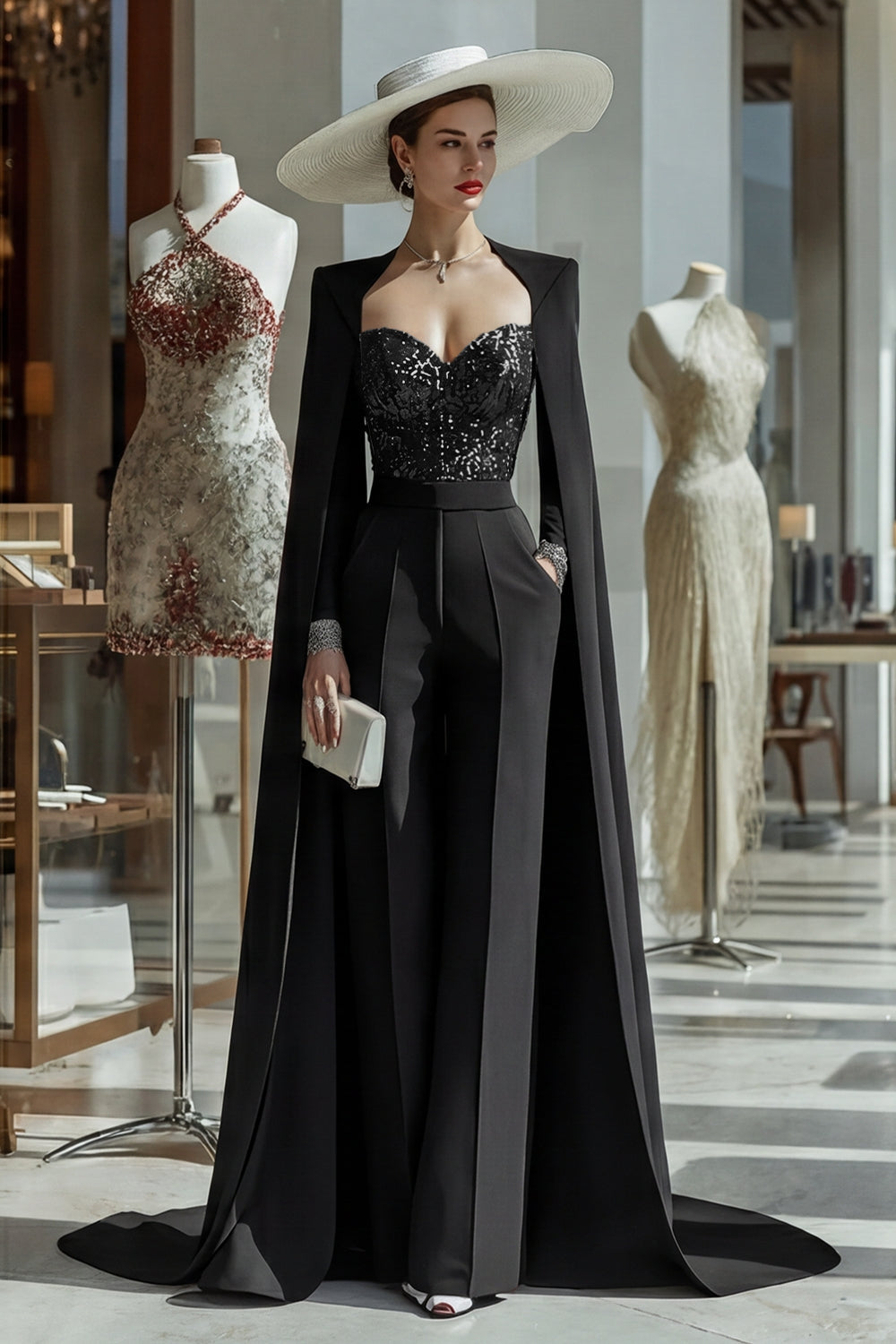 Cabernet Sparkly Long Sleeves Mother of the Bride Jumpsuits with Pockets