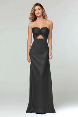 Black Sweetheart Sheath Satin Long Formal Dress