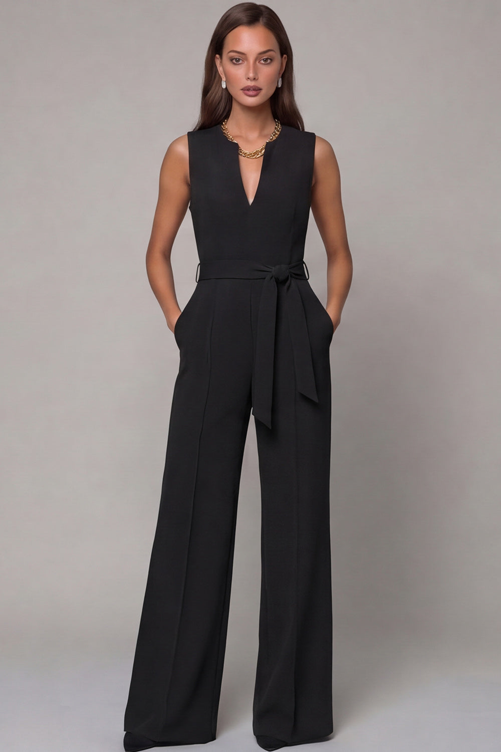 Navy Satin Slim Fit Work Jumpsuits with Pockets