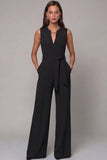 Navy Satin Slim Fit Work Jumpsuits with Pockets