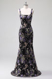 Sparkly Pink Long Floral Mermaid Beaded Formal Dress