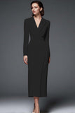 Simple Ivory Pencil Shawl Lapel Long Blazer Dress with Sleeves
