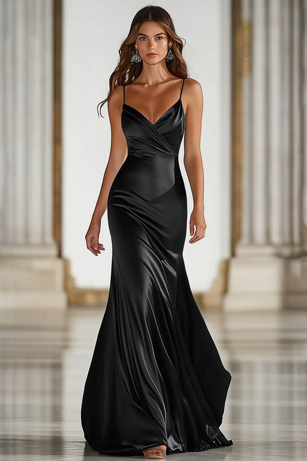Zapaka Women Dark Green Spaghetti Straps Military Ball Dress