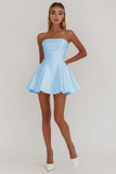 Simple White A-Line Strapless Little White Graduation Dress