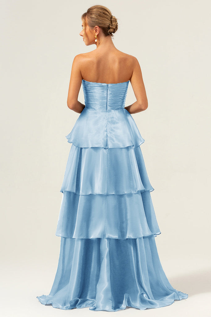 Navy Strapless A Line Satin Midi Formal Dress main image 1