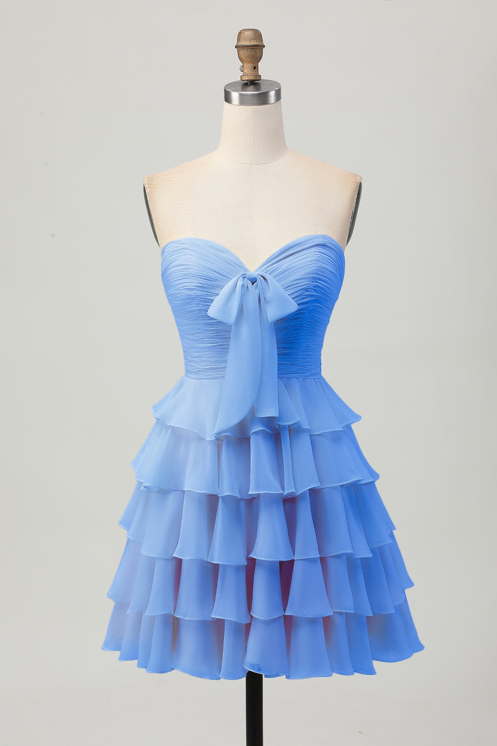 Light Yellow Sweetheart Ruched Ruffled Short Homecoming Dress with Bow