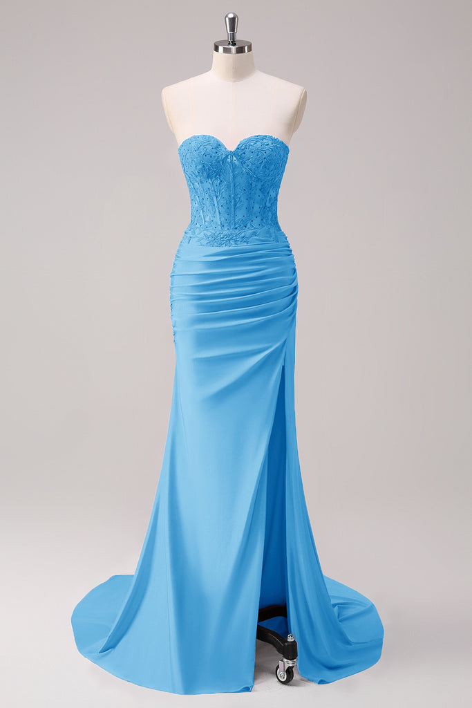 Glamorous Mermaid Strapless Bow Fuchsia Train Party Dress