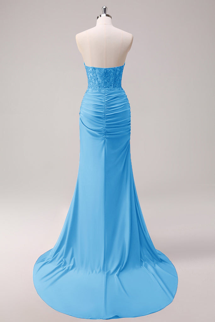 Mermaid Fuchsia Beaded Ball Dress with Slit