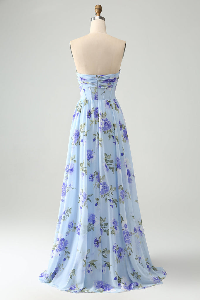 Royal Blue Halter A-Line Pleated Long Party Dress Wedding Guest Dress, DP3591 main image 1