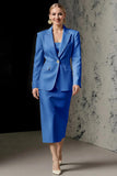Ivory 2 Piece Pencil Satin Peak Lapel Midi Business Suits