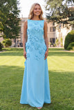 Hot Pink A Line Boat Neck Floral Long Wedding Guest Dress