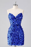 Sparkly Red Corset Sequins Strapless Short Homecoming Dress