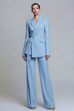 Yellow 2 Piece Notched Lapel Slim Fit Wide Leg Prom Suits with Sash