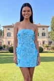Hot Pink Short Floral Strapless Homecoming Dress
