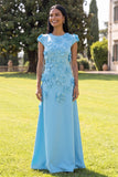 Butter Yellow A Line Round Neck Floral Long Wedding Guest Dress with Sleeves