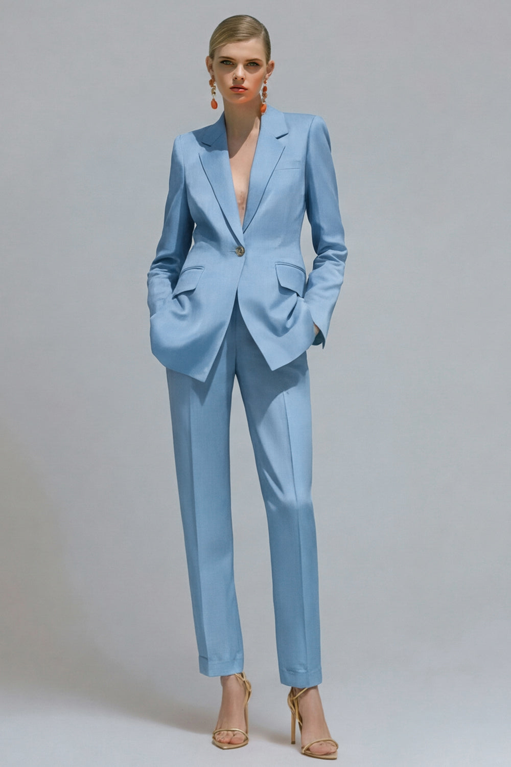 Orange 2 Piece Slim Fit Single Breasted Notched Lapel Prom Suits