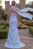 Yellow Corset Floral Mermaid Strapless Long Prom Dress with Slit