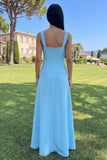 Hot Pink A Line Square Neck Floral Maxi Wedding Guest Dress