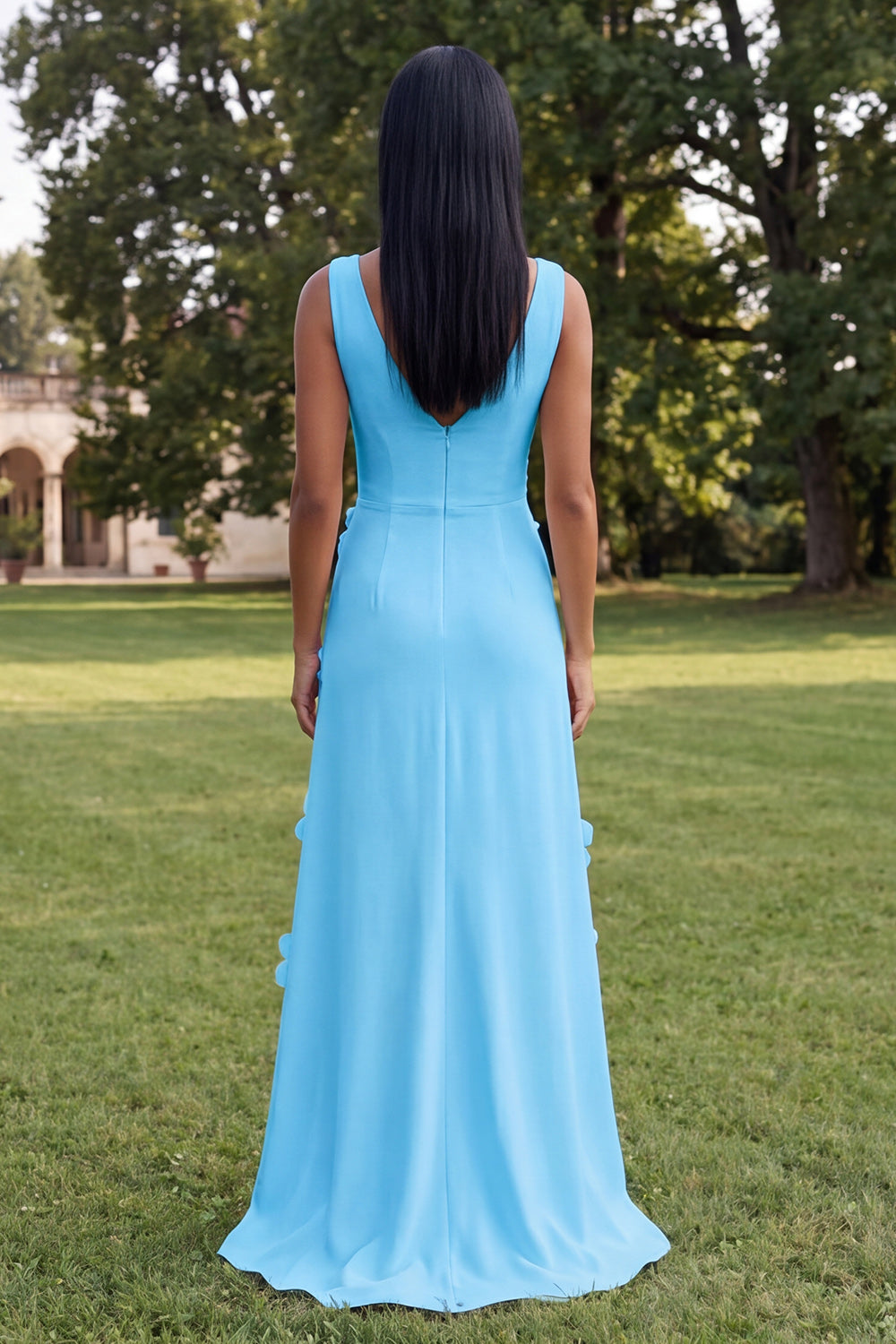 Butter Yellow Sheath V-Neck Floral Long Wedding Guest Dress