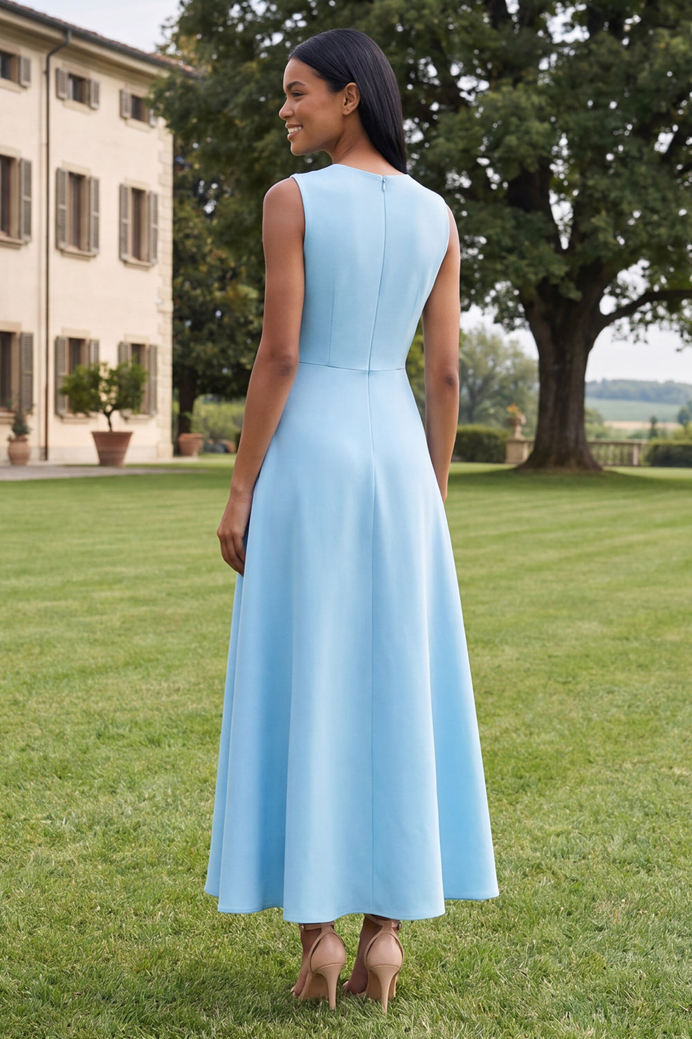 Hot Pink A Line Round Neck Floral Maxi Wedding Guest Dress