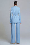 Yellow 2 Piece Notched Lapel Slim Fit Wide Leg Prom Suits with Sash