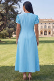 Butter Yellow A Line Round Neck Floral Maxi Wedding Guest Dress with Sleeves