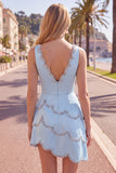 Sparkly Pink A Line Short V-Neck Homecoming Dress with Beading