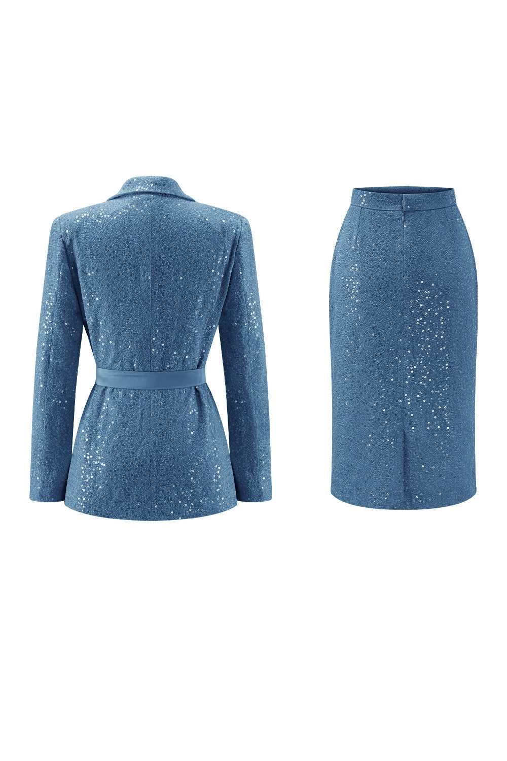 Sparkly Pink Sequin 2 Piece Pencil Midi Prom Suits with Sash